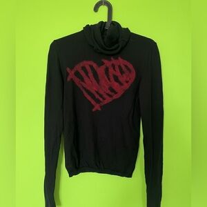 Moschno Black and Red Heart Virgin Wool Sweater Turtleneck